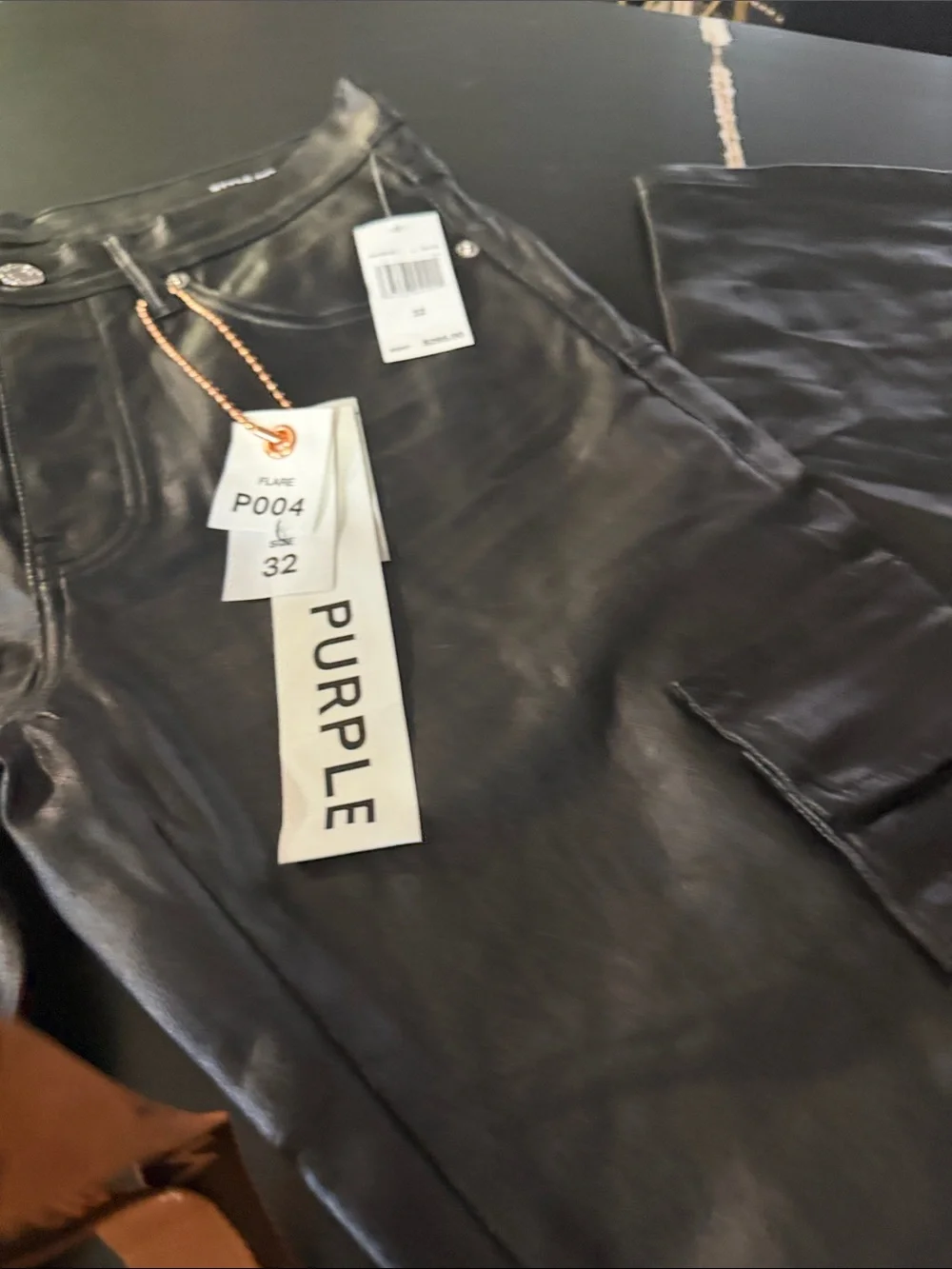 Purple Jean black faux Leather Cargo Jeans for Men